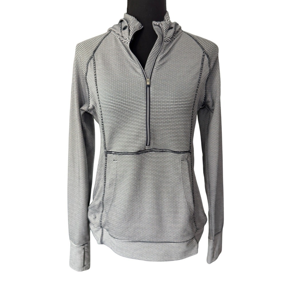 Athleta Striped Half Zip Pullover Womens S Blue White Coastal Athleisure Active